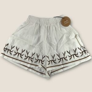 VRG Grl‎ Women's High Waist White Shorts with Brown Embroidery